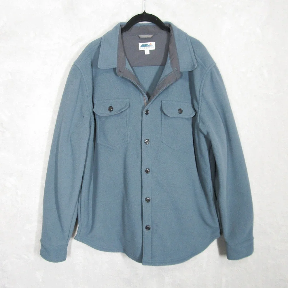 Edgevale Shirt Jacket Men's Size Large Blue Fleece Button Up Made in USA Shacket